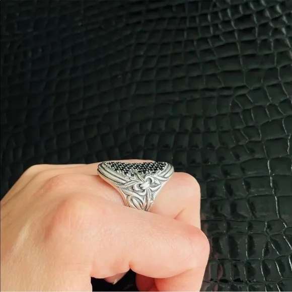 Scott Kay Black Sapphire Concave Sterling Silver Ring